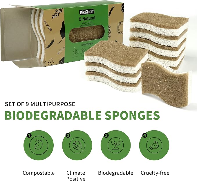 9 Pack Biodegradable Natural Kitchen Sponge Dish Sponges | Compostable - Image 2