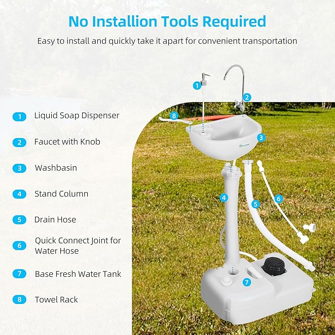 YITAHOME Upgraded Portable Sink Camping Hand Washing Station with 17 L Wash Basin Stand, Rolling Wheels, Soap Dispenser, Towel Holder, for Garden, Outdoor, Travel, Boat, Gather, Indoor, Worksite