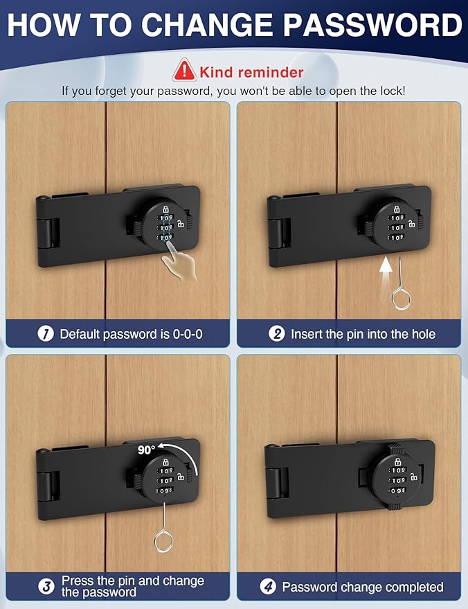 Keyless Cabinet Combination Lock, 3-Digit Password Twist Knob Hasp Latch for Doors, Cabinets, Drawers, Barn Door, Bathroom, Outdoor, Closet, Fence, Durable Zinc Alloy, (Black, 2 Pack)