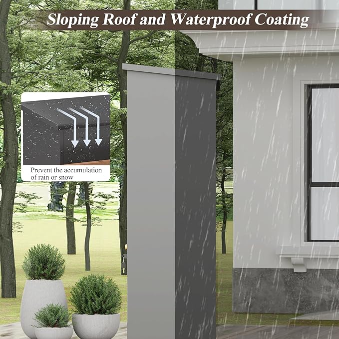 Outdoor Storage Cabinet,Garden Storage Cabinet with Sloping Roof and Waterproof Coating,Metal Storage Cabinets with Lockable Doors for Backyard,Lawn,Dark Gray