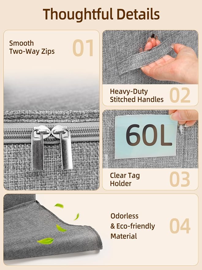 60L Rigid-Sided Blanket Storage Bags, 2 Pack, Stackable Design, - Image 7