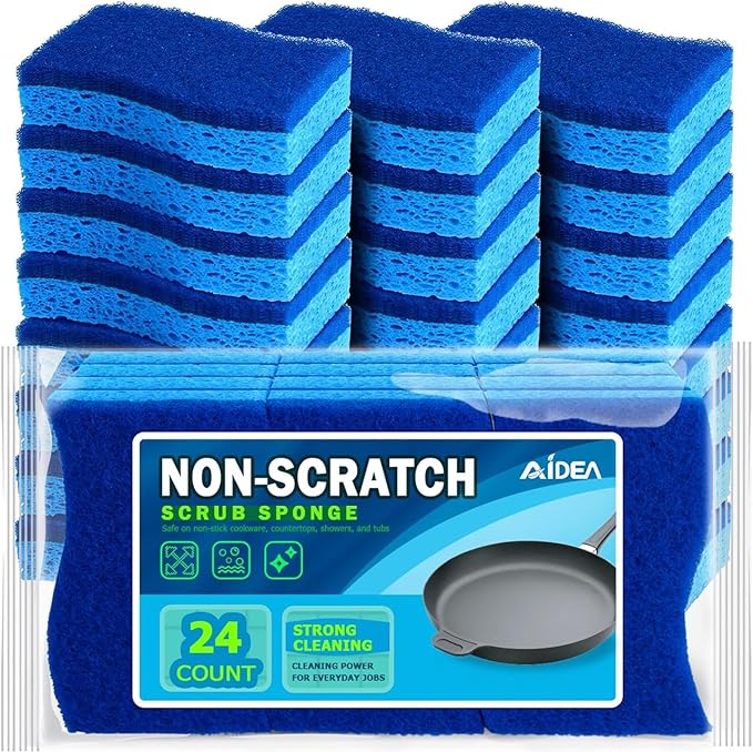 AIDEA Non Scratch Scrub Sponge-24Count, Sponges Kitchen, Sponges by AIDEAHOME