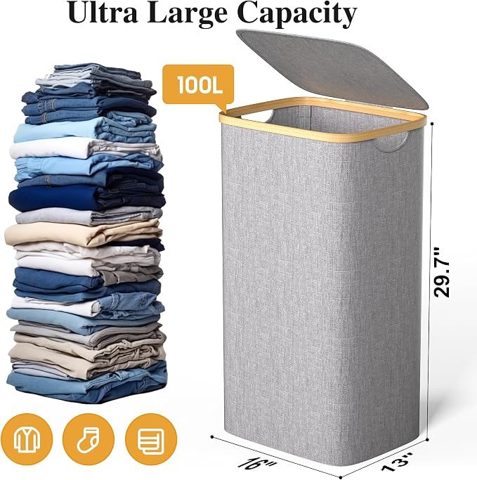 Foluck Large Laundry Hamper, 100L Waterproof Laundry Basket - Image 2