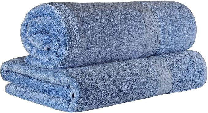 SUPERIOR Egyptian Cotton Pile Plush Bath Sheet, 2 Piece Set, Denim Blue | - Image 2