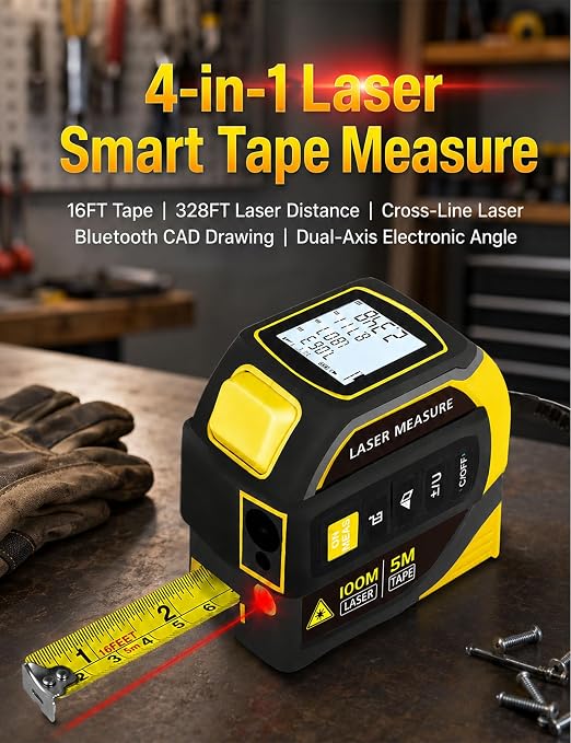 4-in-1 Laser Tape Measure, 328FT Laser Distance Meter - Image 2