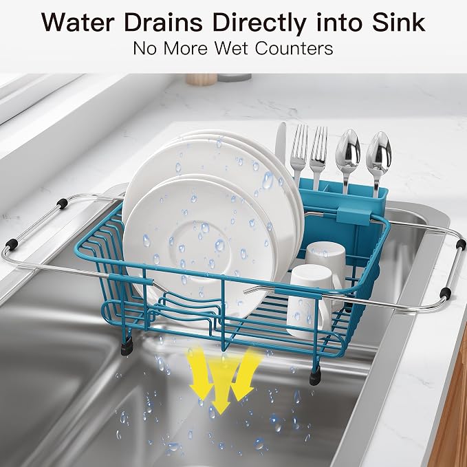 JASIWAY Blue Dish Drying Rack in Sink - Image 6