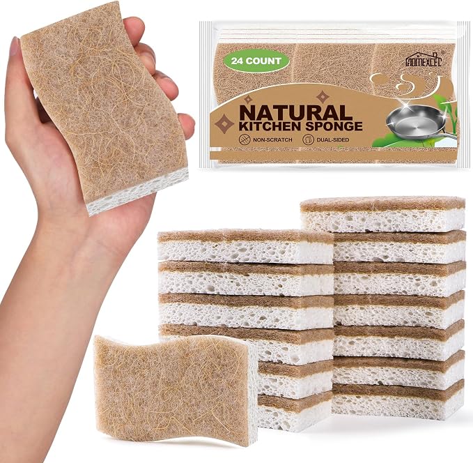 HOMEXCEL Kitchen Dish Sponges, 24 PK Non Scratch Natural Sponge by HOMEXCEL