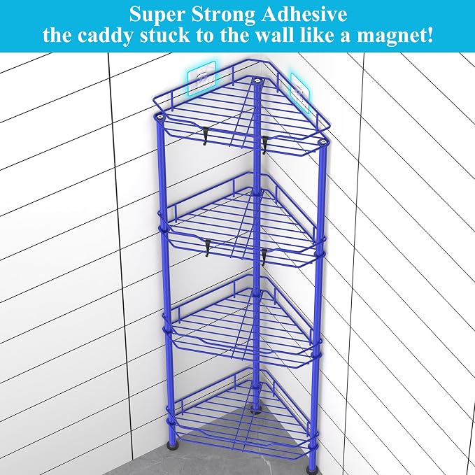 HuggieGems Metal Floor Standing Corner Shower Caddy, Dark Blue, 4 Tier - Image 2