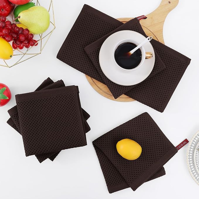 Homaxy 100% Cotton Waffle Weave Kitchen Dish Cloths 6-Pack, Dark Brown | 12 x - Image 7