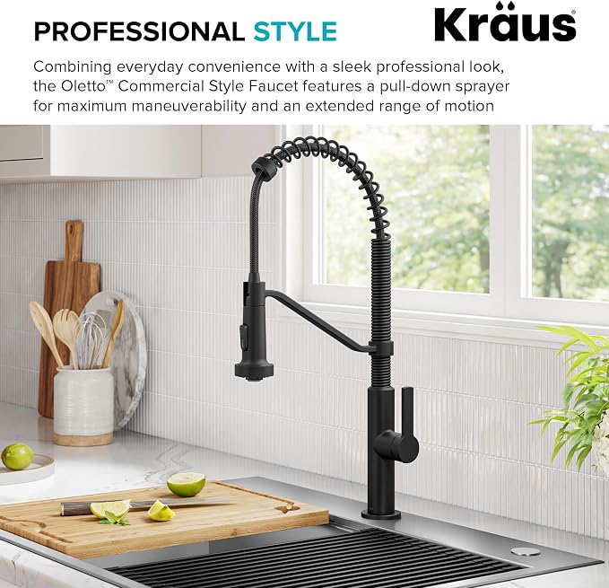 KRAUS Oletto Commercial Style 2-Function Single Handle Pull Down Kitchen Faucet - Image 2
