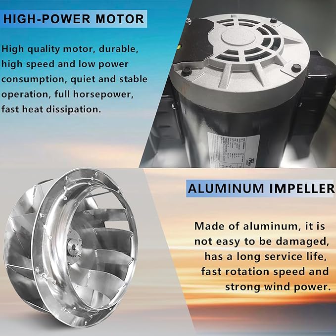 Restaurant Hood Grease Rated Exhaust Fan- Food Truck High Speed Direct Drive Centrifugal Upblast Exhaust Fan 1HP 110 Volt Single Phase Motor 3500 CFM