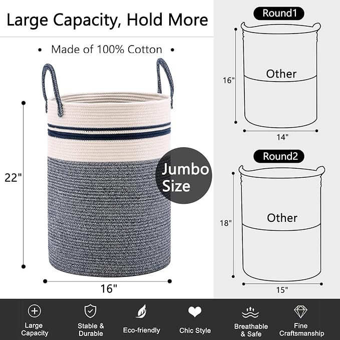 YOUDENOVA Cotton Rope Laundry Hamper Basket, 72L Blanket Basket - Image 3