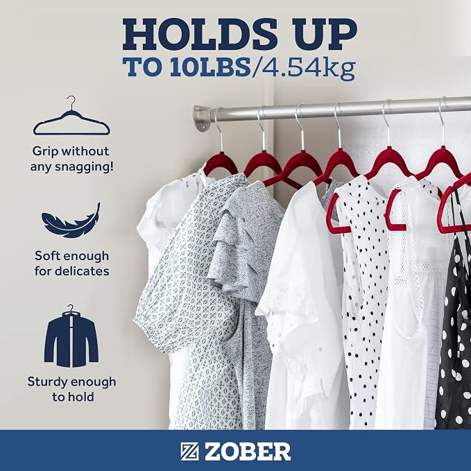 Zober Burgundy Velvet Hangers 50 Pack, Slim Non Slip Clothes Hangers | Slim - Image 4