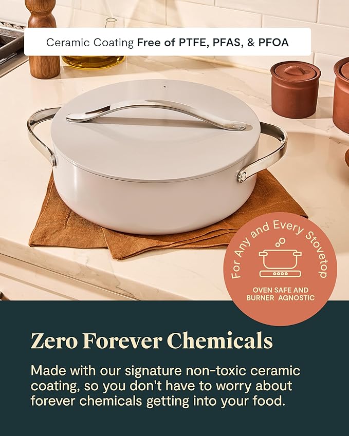 Caraway Rondeau - 6 Qt Non-Stick Pan with Lid - Free From Forever Chemicals - Perfect for Searing, Braising, & Roasting - Perracotta