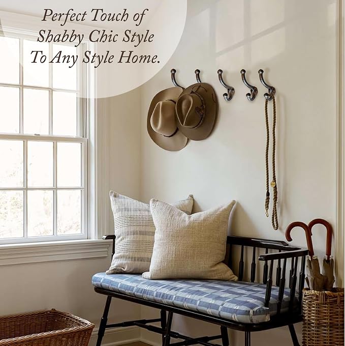 Rustic Cast Iron Coat Hooks Wall Mounted Farmhouse Decorative Wall Hooks - Image 9