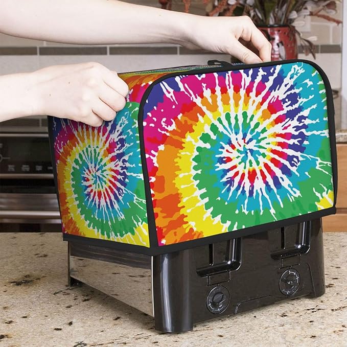 Colorful Rainbow Tie Dye 2 Slice Toaster Cover, Waterproof Toaster Dust Cover Bread Maker Protective For Small Kitchen Appliance Dining Room Home Table Decor Gifts