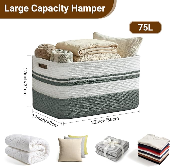 75L Large Blanket Basket, Laundry Hamper - Image 2