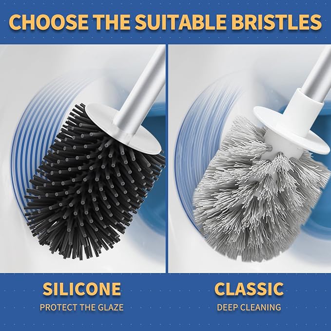 BOOMJOY Toilet Brush and Holder Set 2 Pack, Silicone Toilet Bowl Cleaner Brush - Image 5