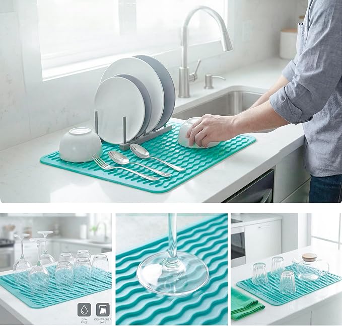 MicoYang Silicone Dish Drying Mat — Quick-Dry Ridges Counter & Sink Pad - Image 4