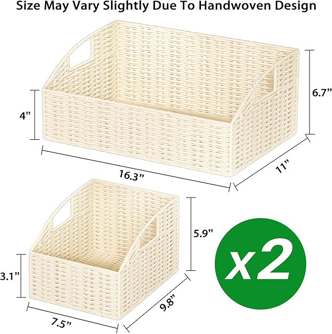 Pantry Baskets for Organizing, Wicker Storage Basket Beige - Image 7