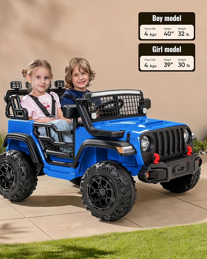 2 Seater Ride on Car Toy, 24V 4WD Electric Car for Kids 4-8 with Remote Control, 4x200W Motors, Capacity 110 lb - Blue