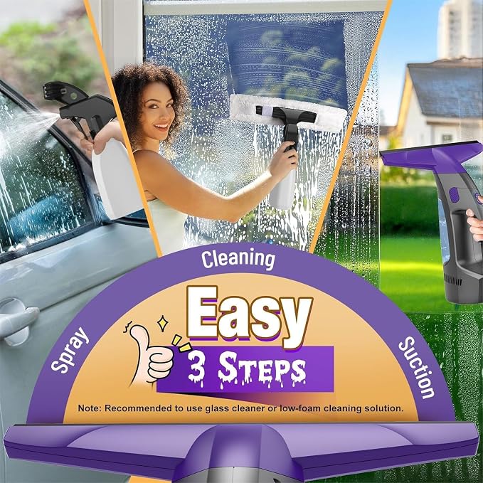 Window Vacuum Squeegee Cordless, 2000Pa Electric Window Cleaner Tool - Image 4