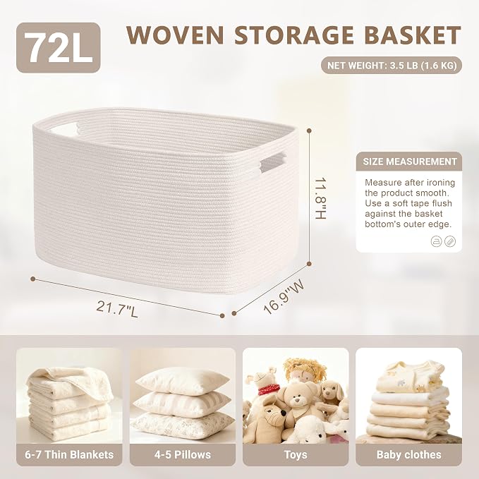 72L Large Woven Laundry Basket Hamper - Image 2