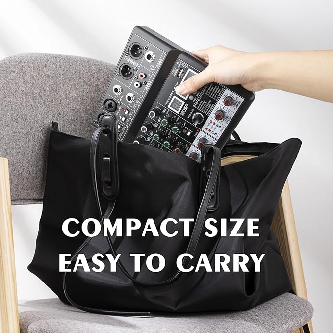 Dj Mixers, 4 Channel Audio Mixer, Sound Board with Bluetooth Player, Usb Audio Interface with 48V Phantom Power, Sounds Mixer Board with 99 DSP FX Reverb Delay Effect