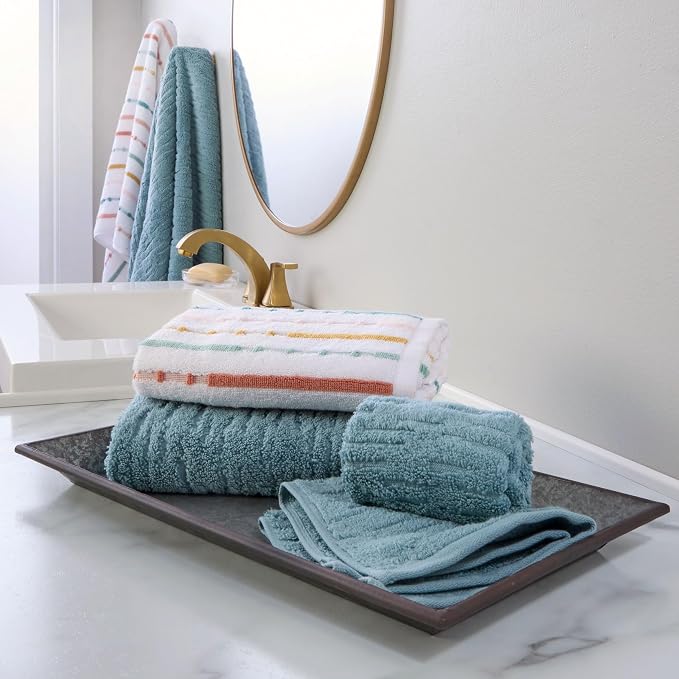 SKL Home CloudSoft/Modesto Stripe Bath Towel Set, Teal/Multi | 2 Bath towels - Image 7