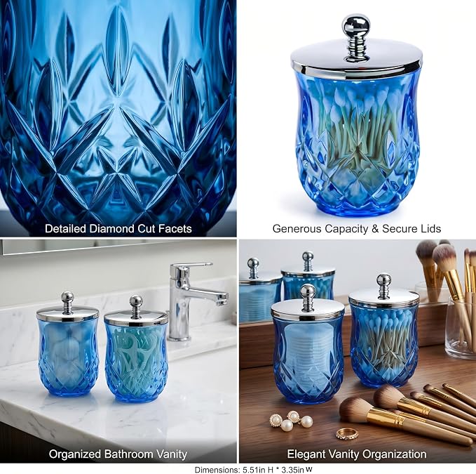 2 Pack 10Oz Blue Q-Tip Holder, Round Thick Glass - Image 5
