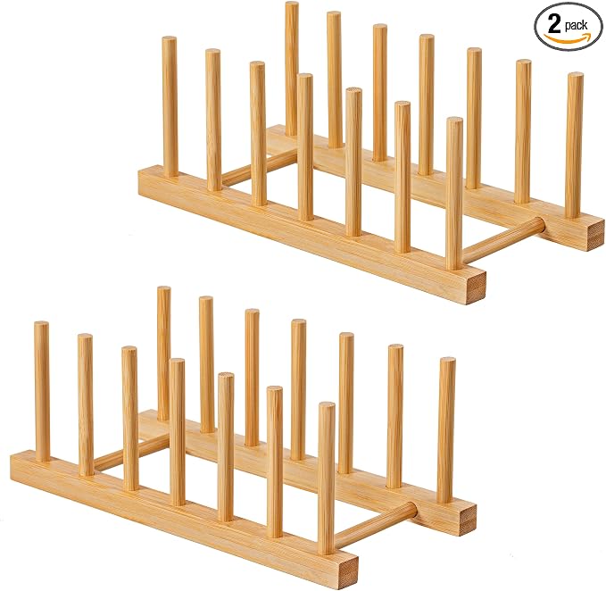HBlife 2pcs Bamboo Dish Plate Bowl Cup Book Pot Lid Cutting Board Drying Rack by HBlife