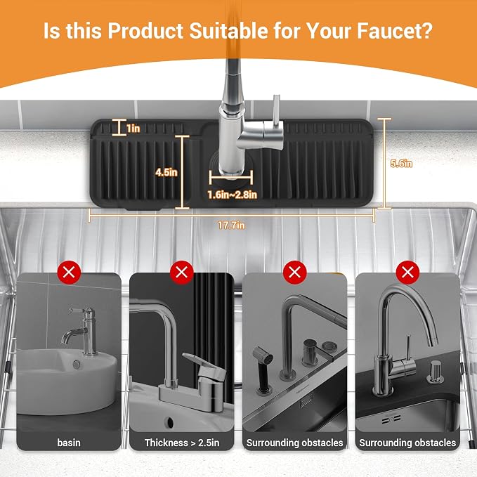 ZJWZLG Faucet Mat for Kitchen Sink, 17.7"X5.5" Silicone Sink Splash Guard - Image 5