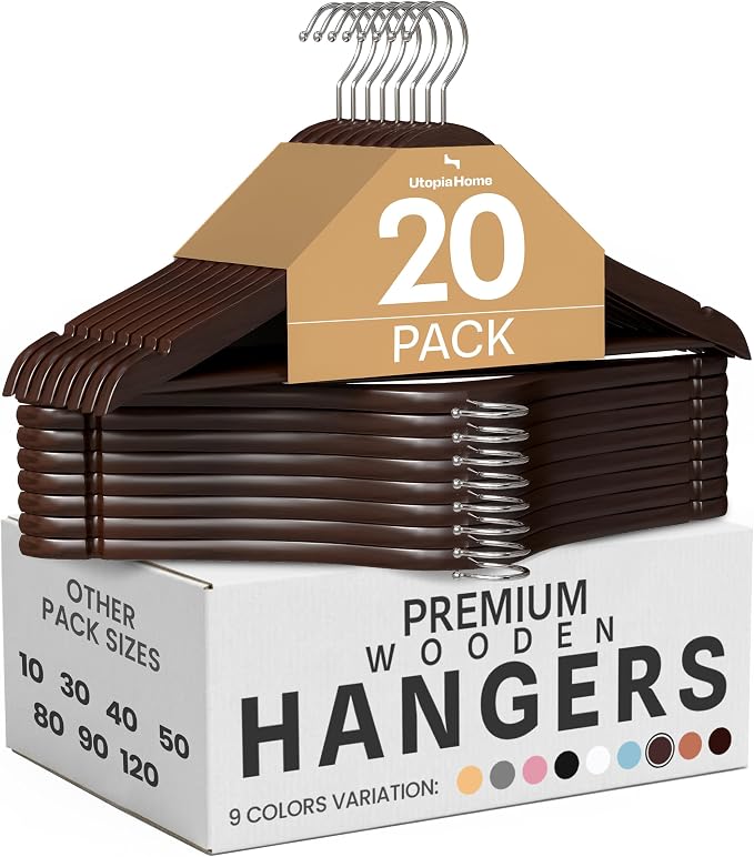 Utopia Home Wooden Hangers 20 Pack – Slim Suit Hangers Brown | 360° rotatable by UTOPIAHOME