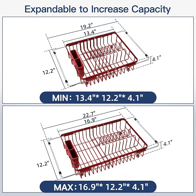 JASIWAY Red Dish Drying Rack Over the Sink - Image 4