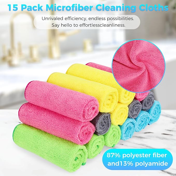 Forggon 15pcs Microfiber Cleaning Cloth Lint Free, Streak Free, Non-Abrasive - Image 8