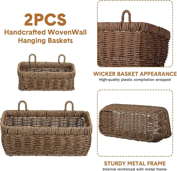 Tioncy 2 Pcs Woven Hanging Wall Baskets - Image 4