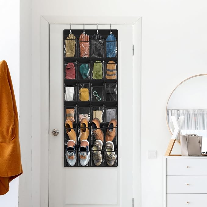 Simple Houseware 24 Pockets Large Clear Over the Door Shoe Organizer, 4 Durable - Image 8