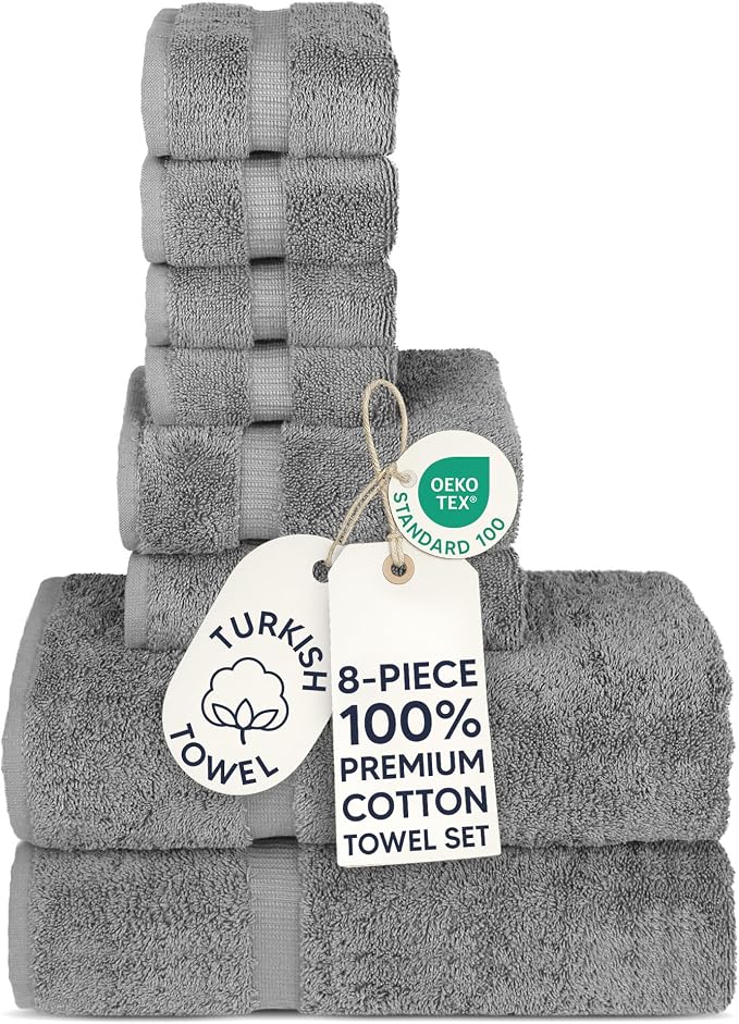 Chakir Turkish Linens 100% Cotton 8-Piece Towel Set, Oeko-Tex Certified by ChakirTurkishLinens