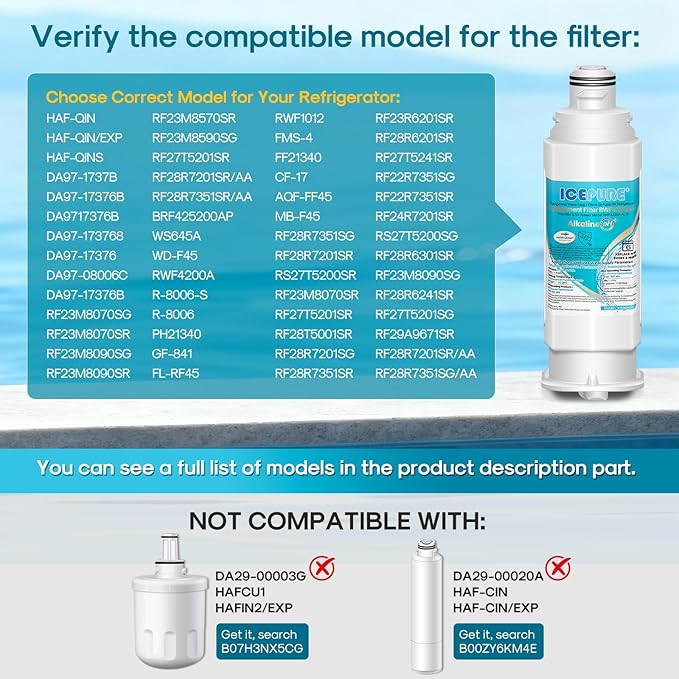 ICEPURE Alkaline DA97-17376B Refrigerator Water Filter Replacement for Samsung HAF-QIN/EXP, DA97-08006C, WD-F45, WS645A RS27T5200SR RS22T5201SR RF28R7201SR RF32CG5400SR RF23M8070SG, Enhances PH, 3Pack