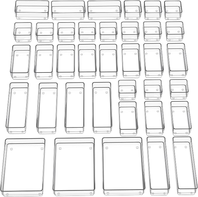 SMARTAKE 37 PCS Drawer Organizer 4 Size Desk Makeup Drawer Organizer Clear | - Image 9