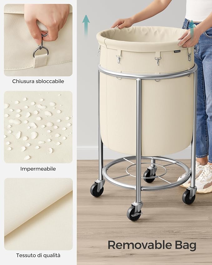 SONGMICS Laundry Basket with Wheels, 29 Gal., Steel Frame, Removable Bag - Image 5