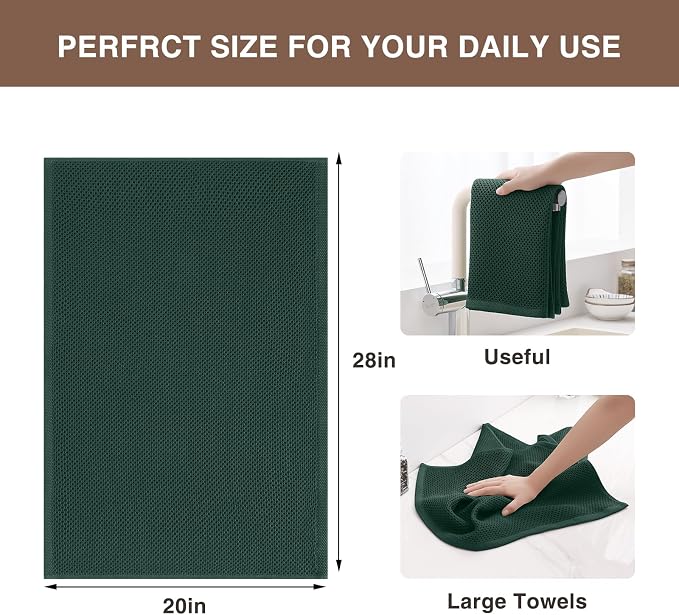 Homaxy 100% Cotton Oversized Waffle Weave Kitchen Towels 6-Pack | Blackish Green - Image 3