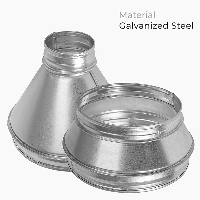10" to 8" Inch Round Duct Reducer - Galvanized Steel Pipe Increaser - Coupling for Round Duct Ventilation Systems - Heating & Cooling, HVAC