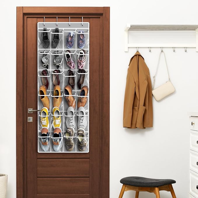 Simple Houseware 24 Pockets Large Clear Over the Door Shoe Organizer, 4 Durable - Image 6
