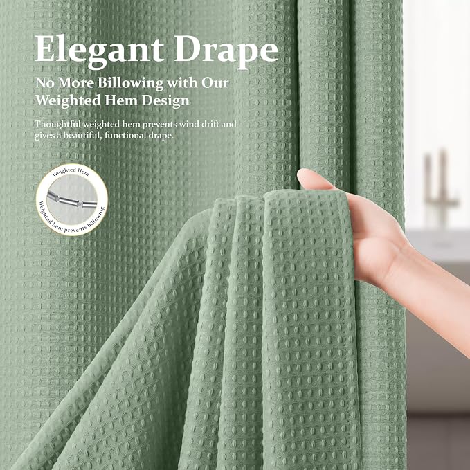 Dynamene Extra Wide Waffle Shower Curtain 256 GSM Fabric 108x72 Sage Green - Image 4
