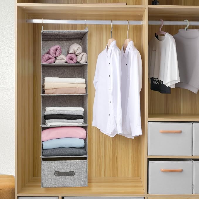 Large Hanging Sweater Organizer, 5 Shelf-1 d | Collapsible, 5-Shelf Hanging - Image 3