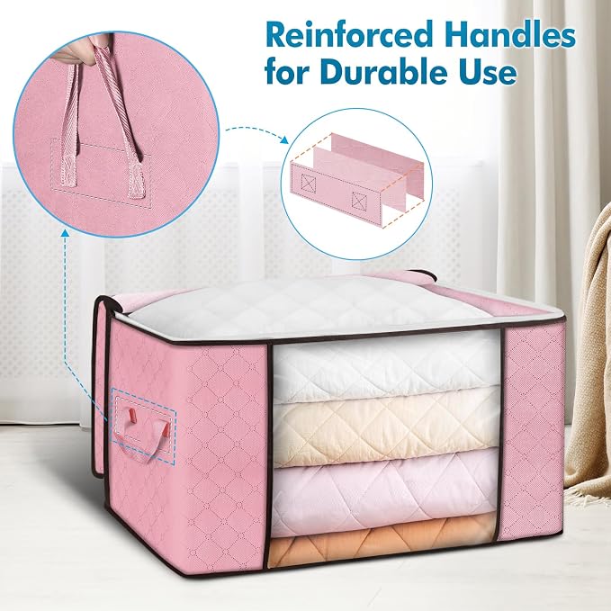 90L Large Storage Bags, 4 Pack Clothes Storage Bins Closet Organizers | - Image 3