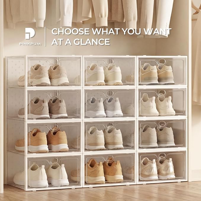Pinkpum 12 Pack X-Large Shoe Storage Boxes, Shoe Organizer Clear Stackable - Image 7