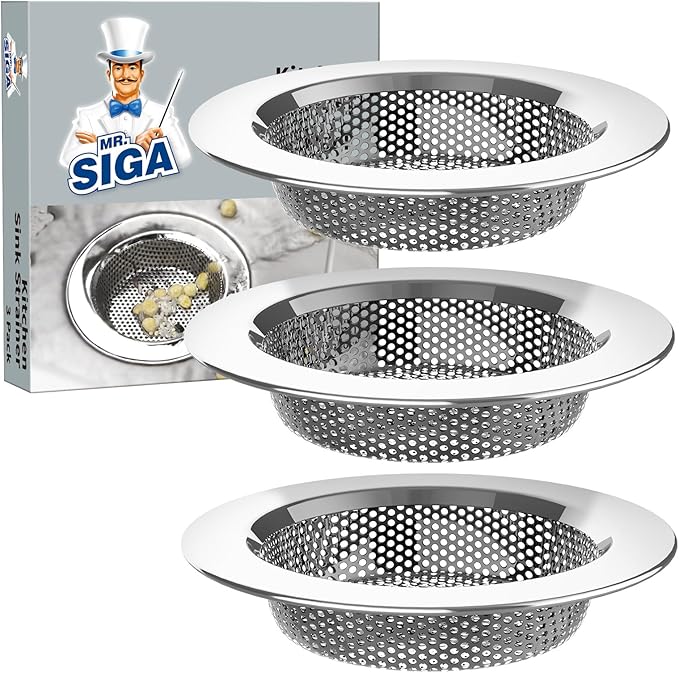 MR.SIGA Kitchen Sink Strainer, Stainless Steel Sink Drain Strainer, 3 Pack by MRSIGA