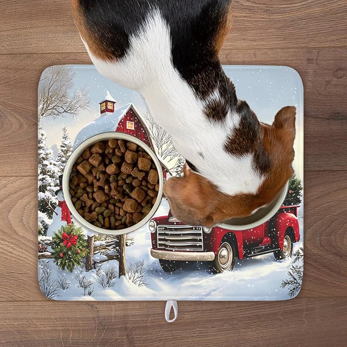 Giwawa Red Truck Dish Drying Mat Winter Xmas Tree Drainer Rack Pad 16"x18" - Image 9
